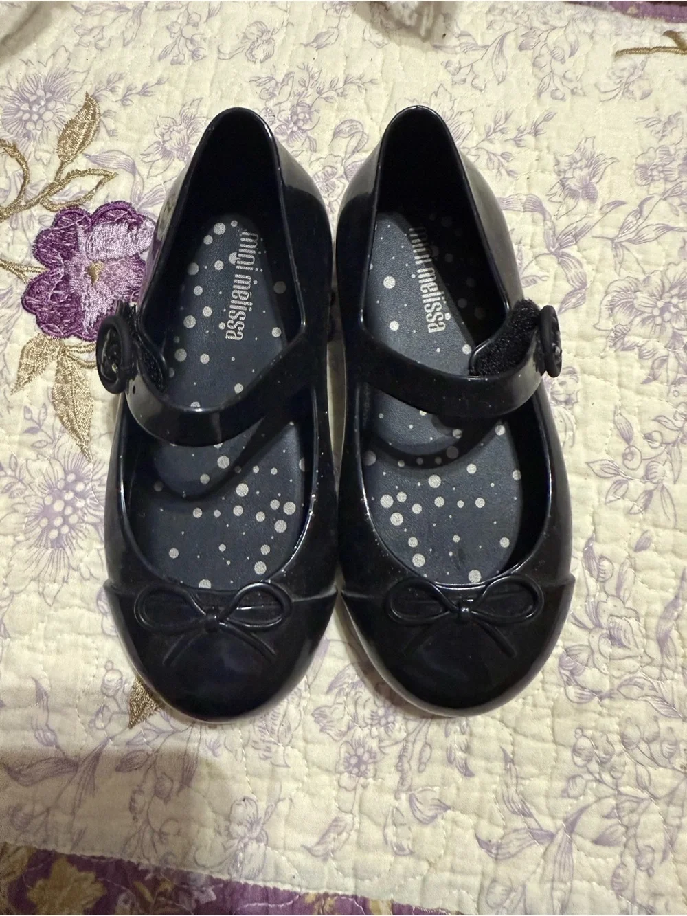 Mini Melissa Black Patent Mary Jane Shoes with Bow